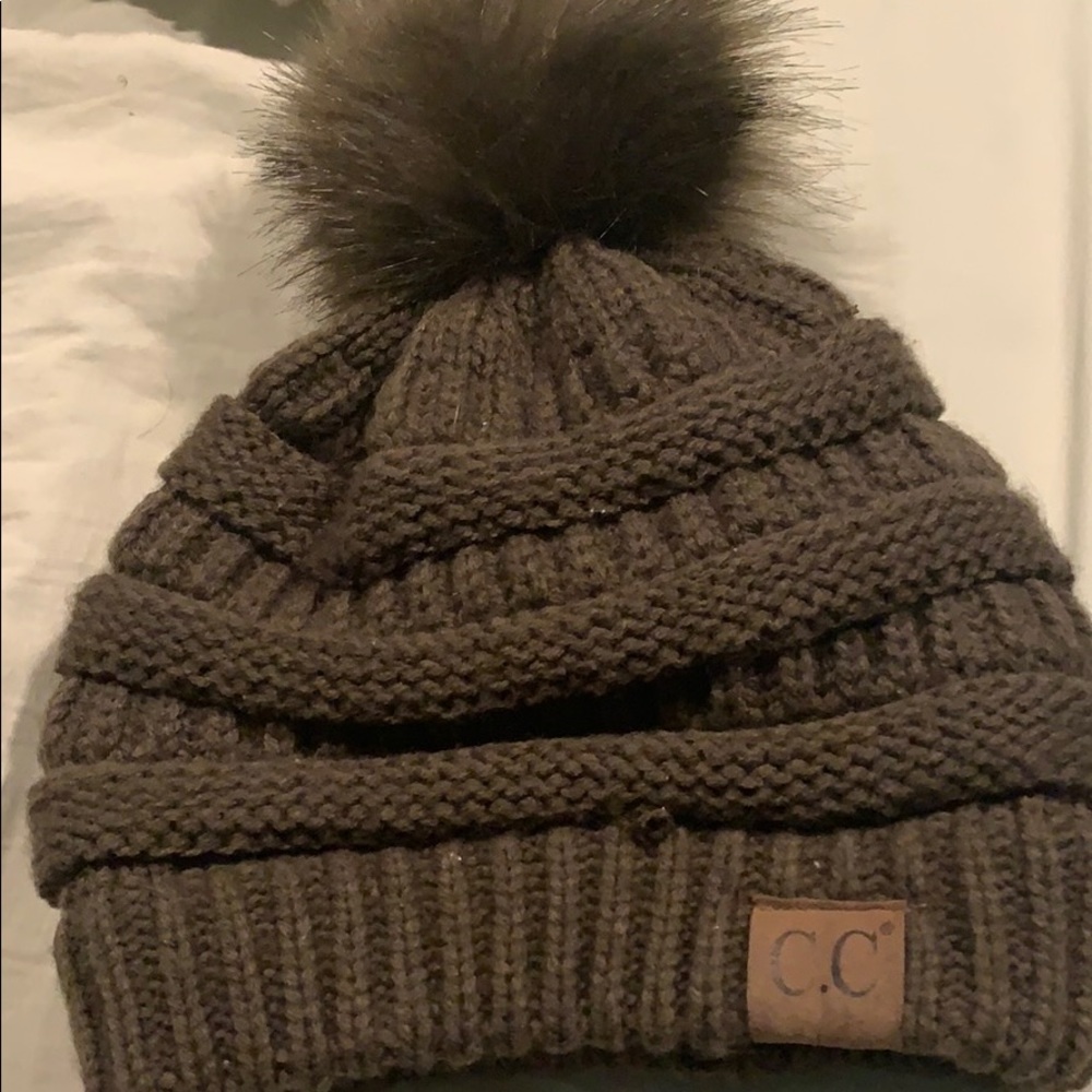 CC brown pompom beanie
